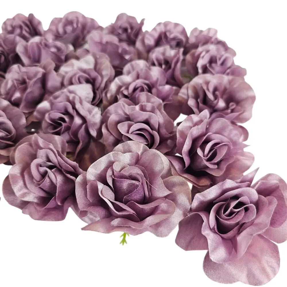 25 Plum Purple Satin Rose Heads Stemless Wedding Floral Craft DIY 2.5in